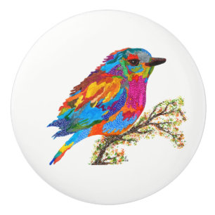 Cute & Colorful Bird on a Branch Door Knob