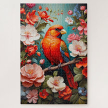 cute colorful bird  on a branch with flowers 