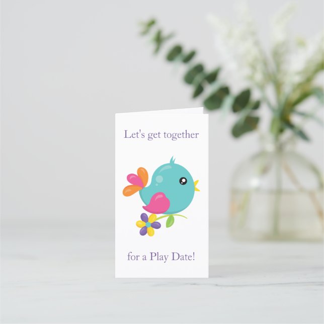 Cute Colorful Bird Play Date Appointment Card (Front)
