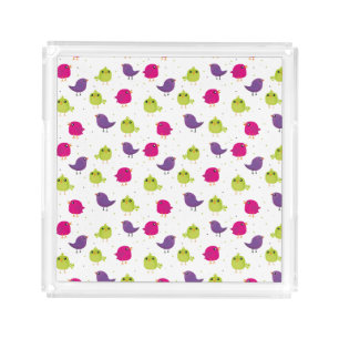 Cute colorful birds acrylic tray