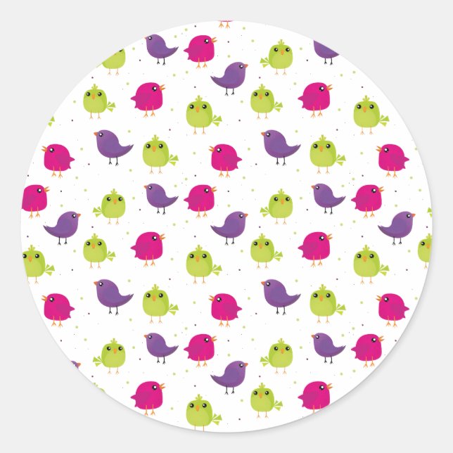 Cute colorful birds   classic round sticker (Front)