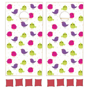 Cute colorful birds cornhole set