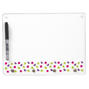 Cute colorful birds   dry erase board with keychain holder