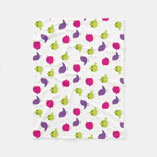 Cute colorful birds  fleece blanket (Front)