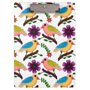 Cute colorful birds Floral Pattern  Clipboard