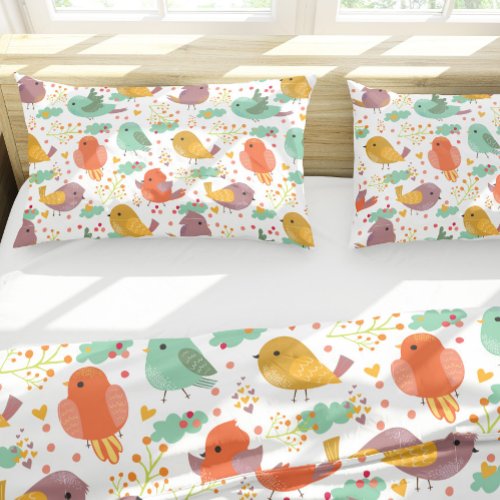 Cute Colorful Birds Hearts Clouds Dots Pillow Case