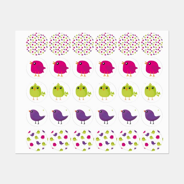 Cute colorful birds  kids' labels (Sheet)