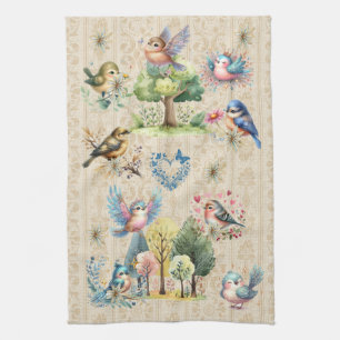 Cute Colorful Birds  Kitchen Towel