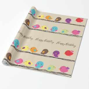 cute colorful birds on ropes pattern wrapping paper