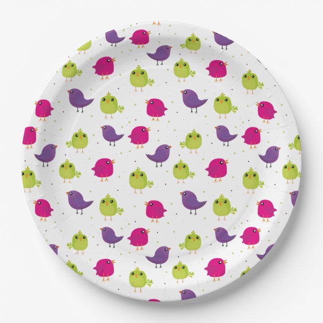 Cute colorful birds   paper plates (Front)