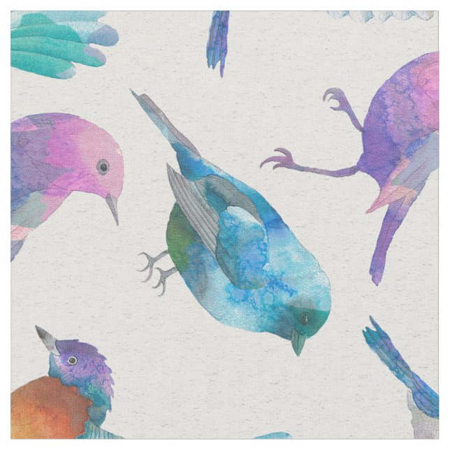 Cute Colorful Birds Pattern Fabric (Close Up)