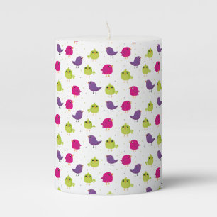 Cute colorful birds pillar candle