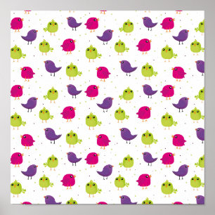 Cute colorful birds poster