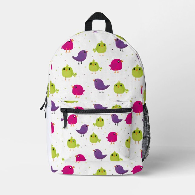 Cute colorful birds   printed backpack (Front)