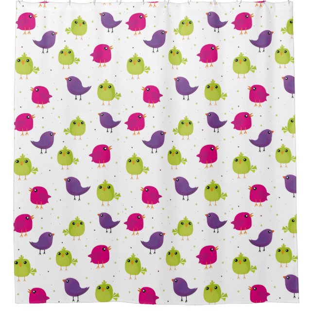 Cute colorful birds   shower curtain (Front)