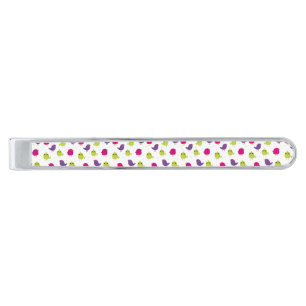 Cute colorful birds silver finish tie bar