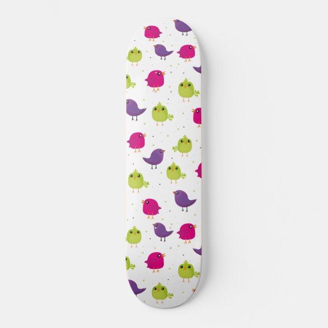 Cute colorful birds   skateboard (Front)