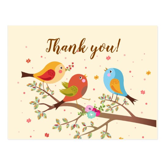 Cute Colorful Birds Thank You Postcard | Zazzle.com