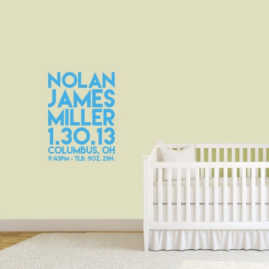 Cute Colorful Birth Stats Medium Baby Wall Decal (Front)