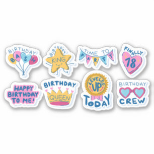 CUTE COLORFUL BIRTHDAY CARTOON STICKERS SET