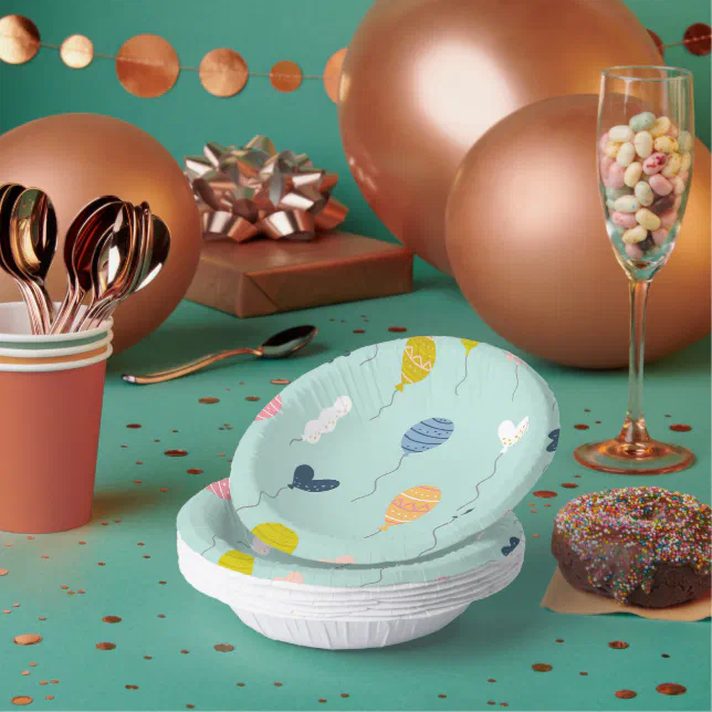 Cute Colorful Birthday Party Balloon Pattern Paper Bowls | Zazzle
