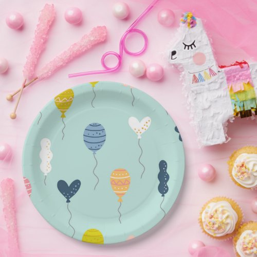 Cute Colorful Birthday Party Balloon Pattern Paper Plates