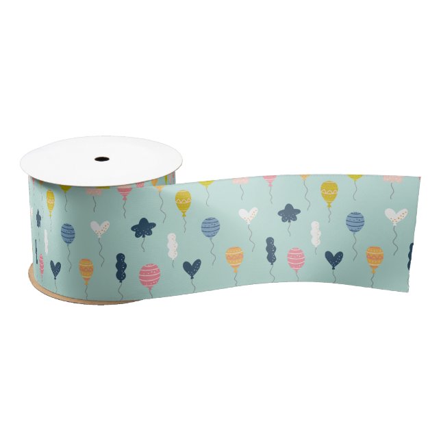 Cute Colorful Birthday Party Balloon Pattern Satin Ribbon (Spool)