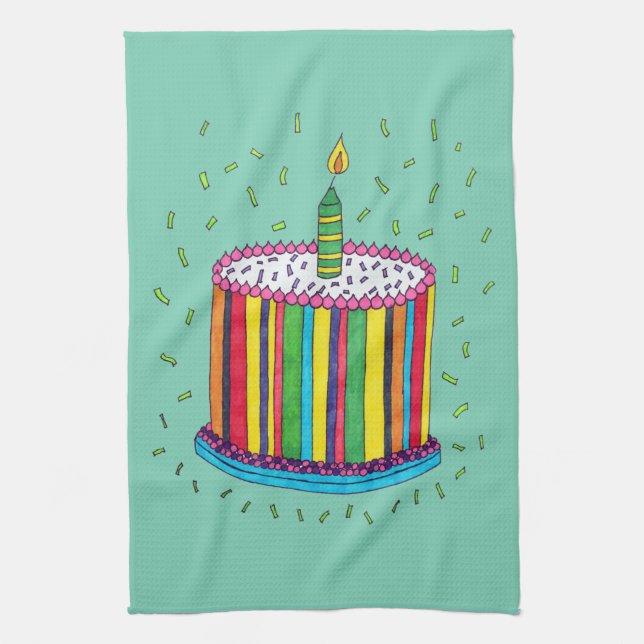 Cute Colorful Birthday Party Cake Kitchen Towel (Vertical)