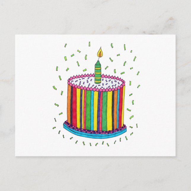 Cute Colorful Birthday Party Cake Postcard (Front)