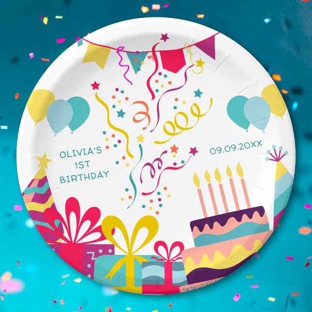 Cute Colorful Birthday Party Custom Text Paper Plates (Creator Uploaded)