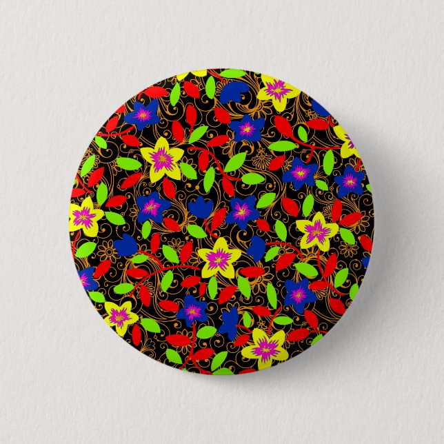 Cute colorful black gorgeous floral pattern button (Front)