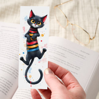 Cute Colorful Black Kitten Playful Cat Art Bookmarks