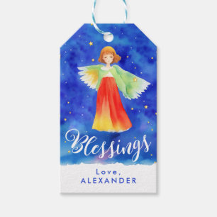 Cute Colorful Blessings Angel Christmas Watercolor Gift Tags