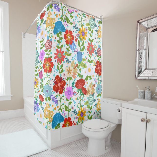 Cute Colorful Blossom Shower Curtain (In Situ)