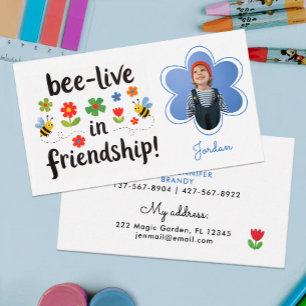 Cute Colorful Blue Boys Photo Play Date Bees Child Business Card