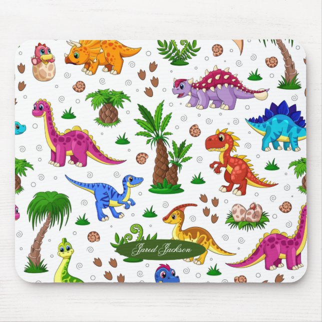 Cute Colorful Blue Green Pattern Dinosaur  Mouse Pad (Front)