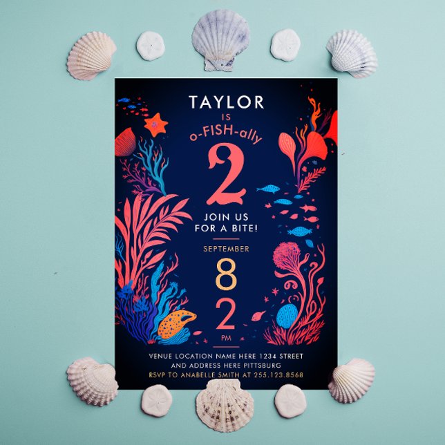 Cute Colorful Blue Ocean Fish Corals Kids Birthday Invitation (Creator Uploaded)