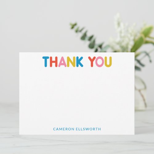 Cute Colorful Blue Yellow Lettering Fun Aesthetic  Thank You Card