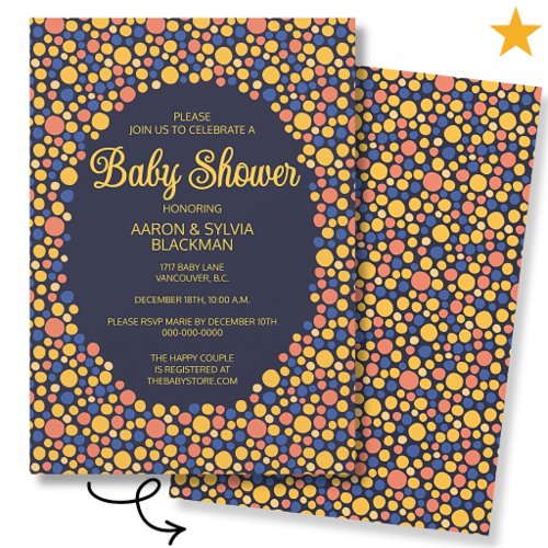 Cute Colorful Blue Yellow Polka Dot Baby Shower Invitation