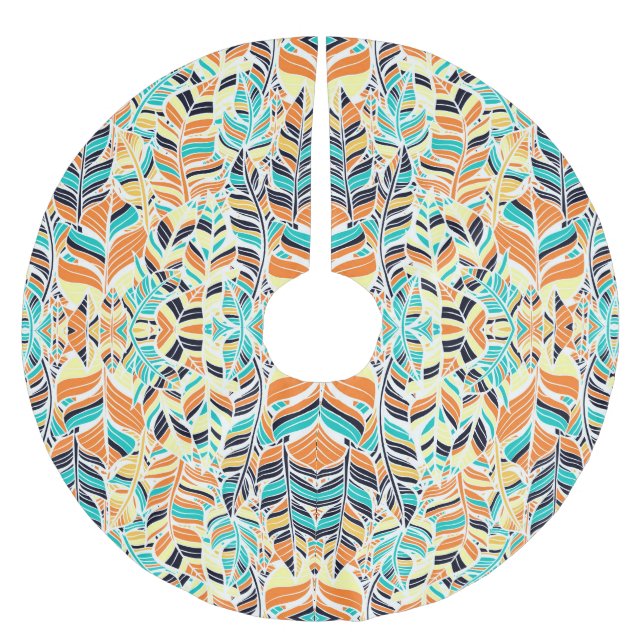 Cute colorful boho leaves pattern brushed polyester tree skirt (Front)