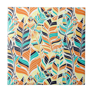 Cute colorful boho leaves pattern ceramic tile