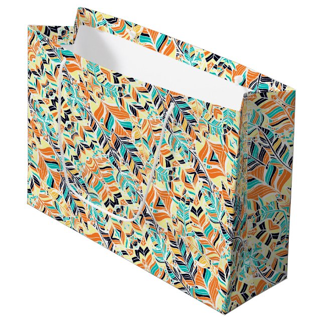 Cute colorful boho leaves pattern large gift bag (Front Angled)