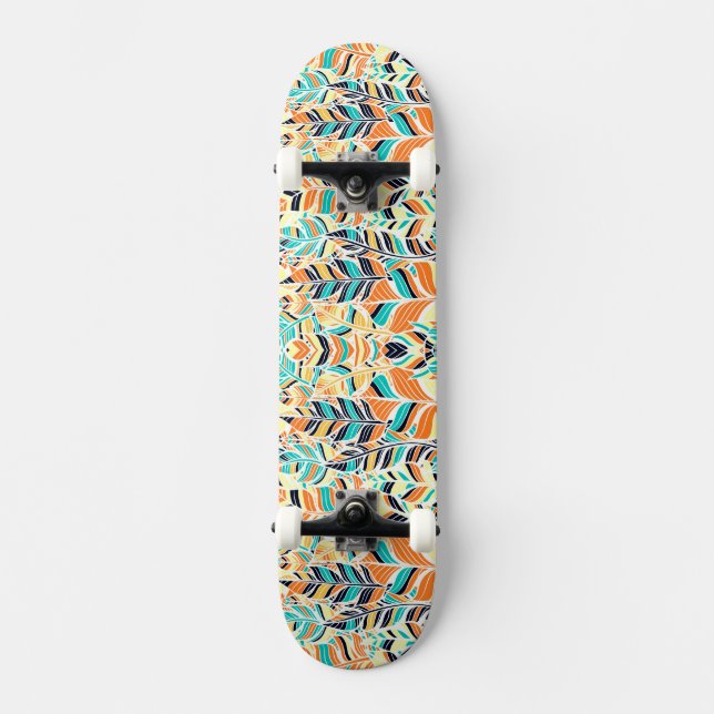 Cute colorful boho leaves pattern skateboard (Front)