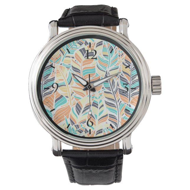 Cute colorful boho leaves pattern watch (Front)