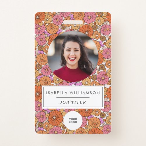 Cute Colorful Boho Pink Floral Employee Photo ID Badge