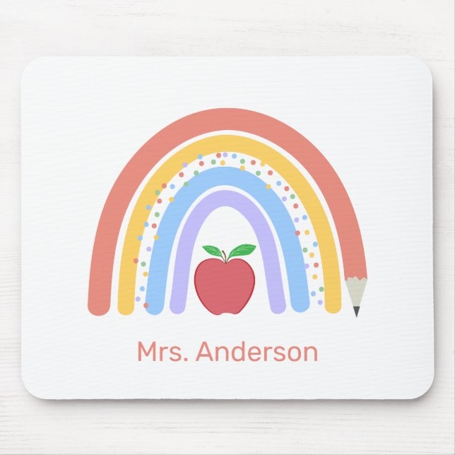Cute Colorful Boho Rainbow Teacher Mouse Pad (Front)