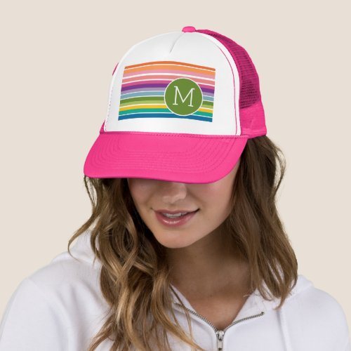 Cute Colorful Boho Stripe Pattern with Monogram Trucker Hat