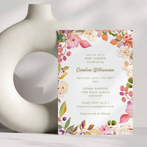 Cute Colorful Boho Watercolor Floral Baby Shower Invitation