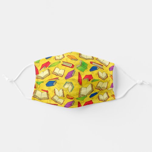 Cute Colorful Books on Yellow Pattern Adult Cloth Face Mask