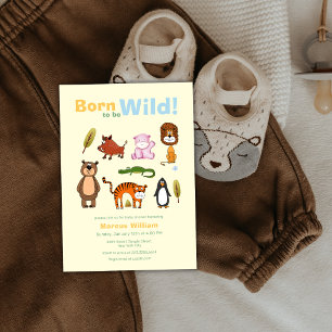 Cute Colorful Born To Be Wild Safari Baby Shower Invitation